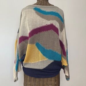 Smashing 1980’s 100% SILK ESCADA Color Block Abstract KNIT Sweater VINTAGE